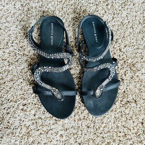 Patricia Green Black Sandals Snake with Faux Rhinestones Trim Size 7 Shoes